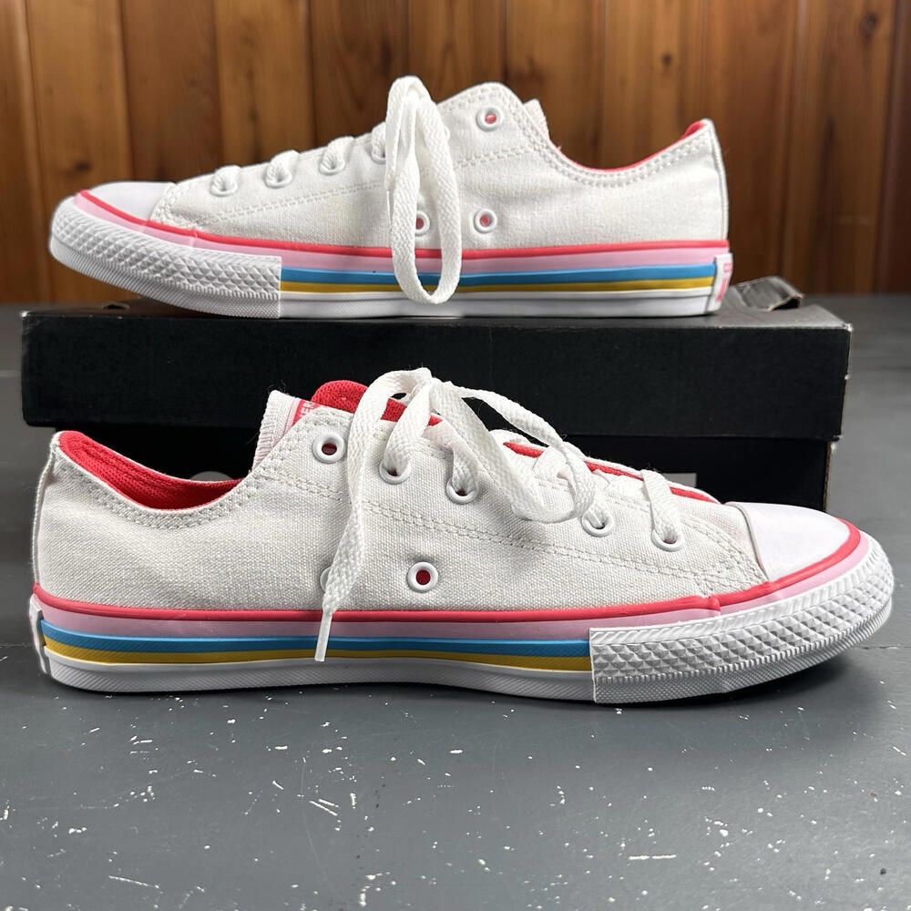 Converse Chuck Taylor All Star Junior Sz 6 White Pink Striped Sneaker Shoes NWB